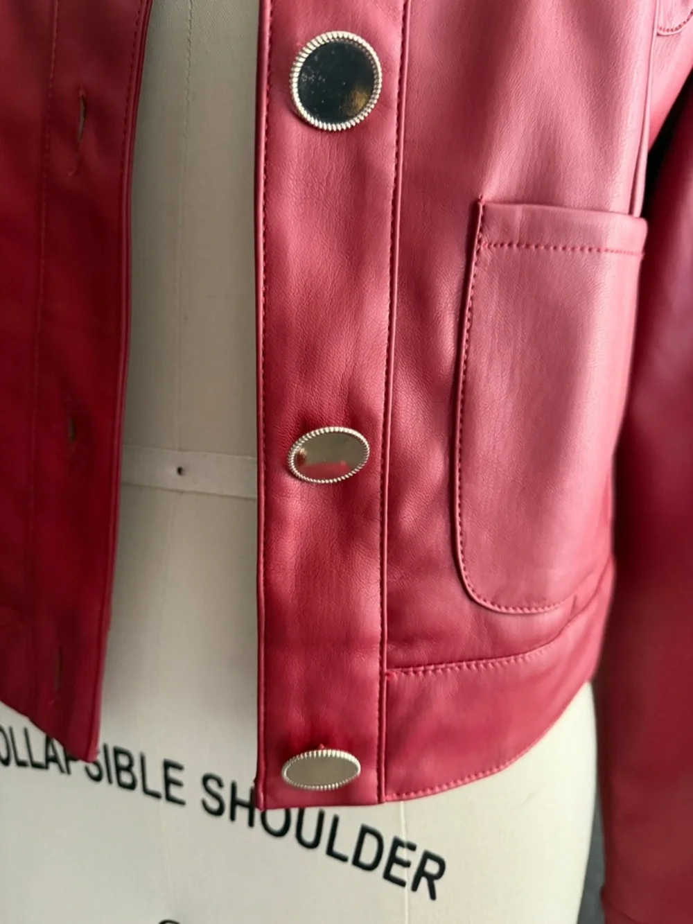 Maeve Berry-Red Leather Button-Front Jacket - Picture 5 of 6